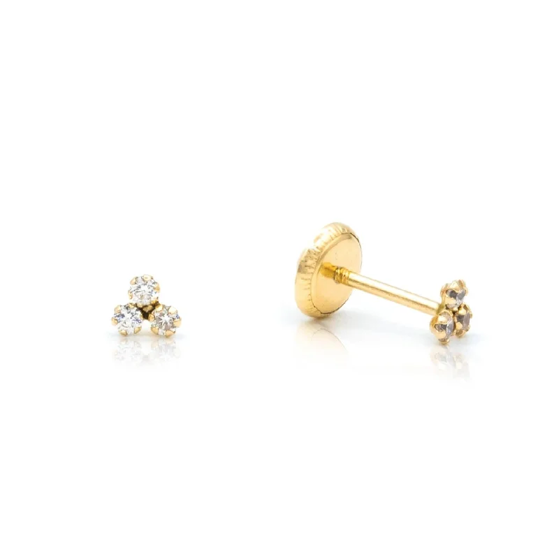 14k Yellow Gold Mini CZ Trio Post Earrings