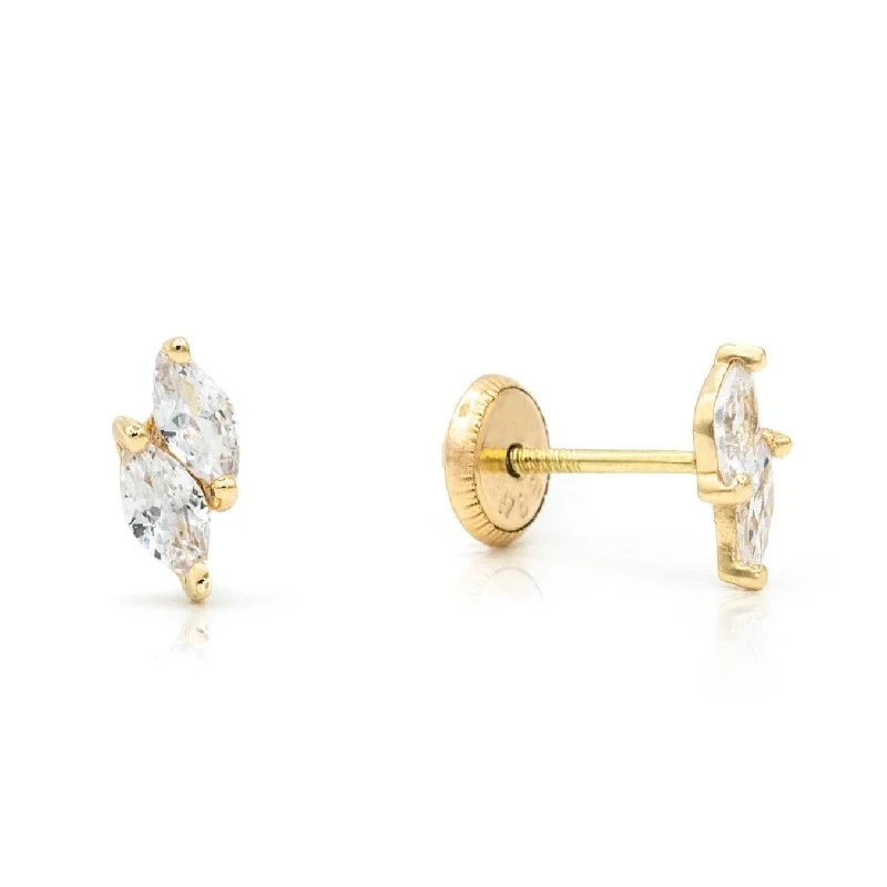 14k Yellow Gold CZ Double Marquis Post Earrings