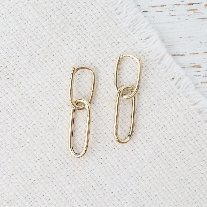 14k Yellow Gold Paperclip Huggie Earrings