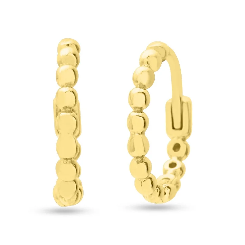 14k Yellow Gold Beaded Mini Huggie Earrings