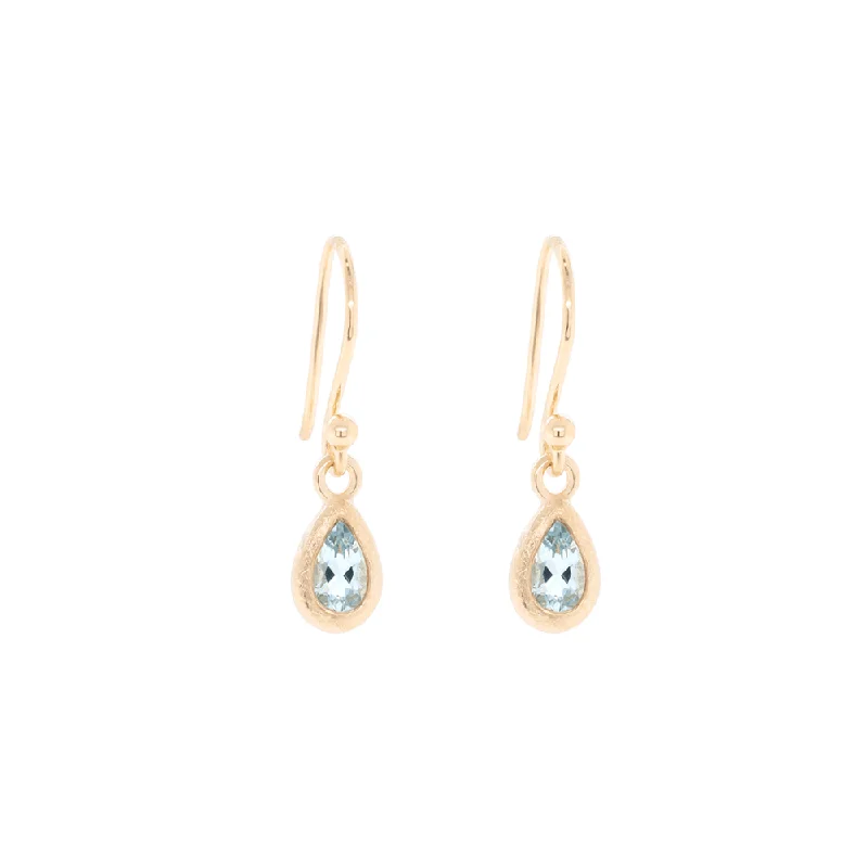 Boulder Bezel Pear Aquamarine Drop Earrings