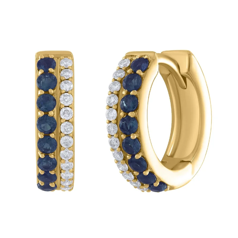 14k Yellow Gold Diamond & Blue Sapphire Huggies