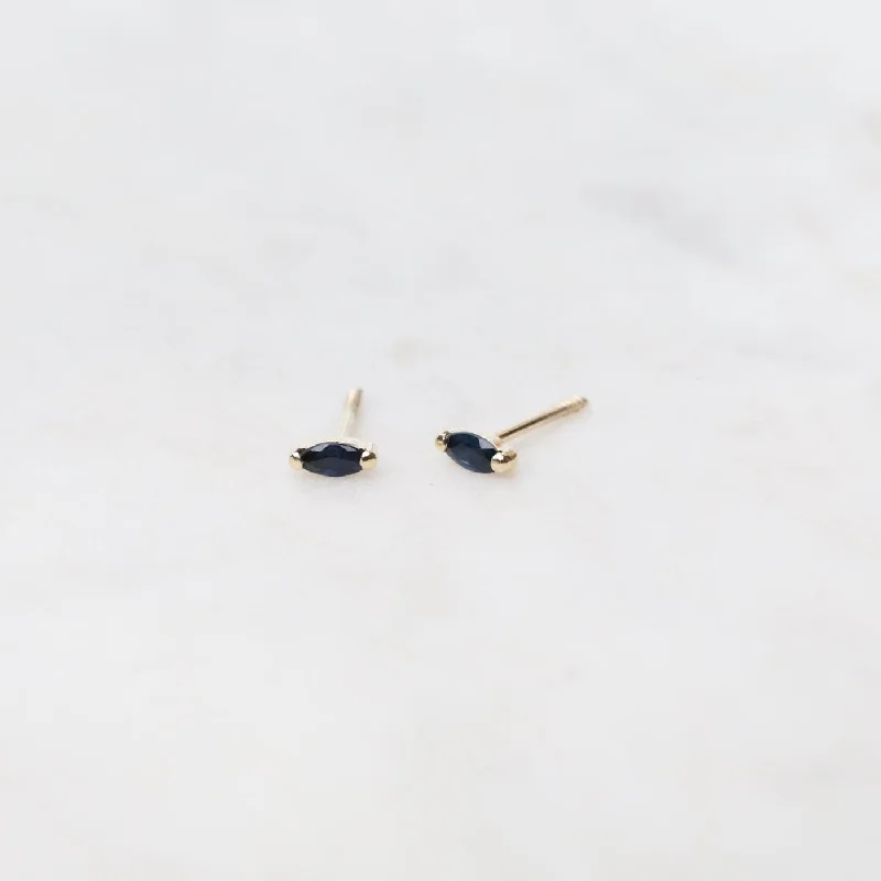 14k Yellow Gold Blue Sapphire Marquise Post Earrings