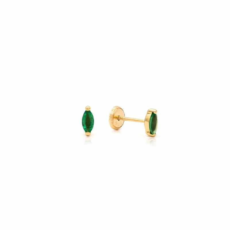 14k Yellow Gold Emerald Post Earrings