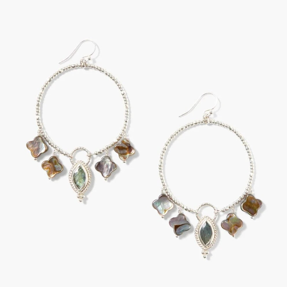 Clover Hoop Earrings Abalone Mix