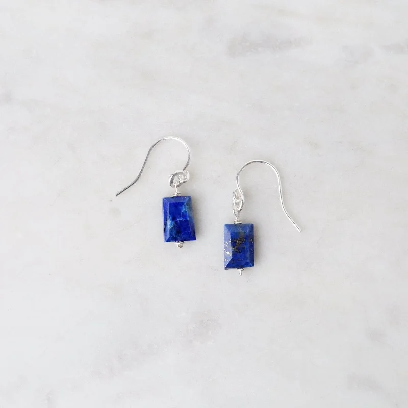 Rectangle Lapis Drop Earrings