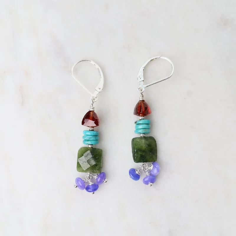 Hessonite Garnet & Purple Jade  Drop Earrings