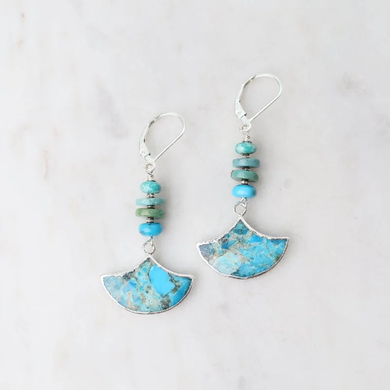 Silver Wrapped Hygge Turquoise Fan Earrings