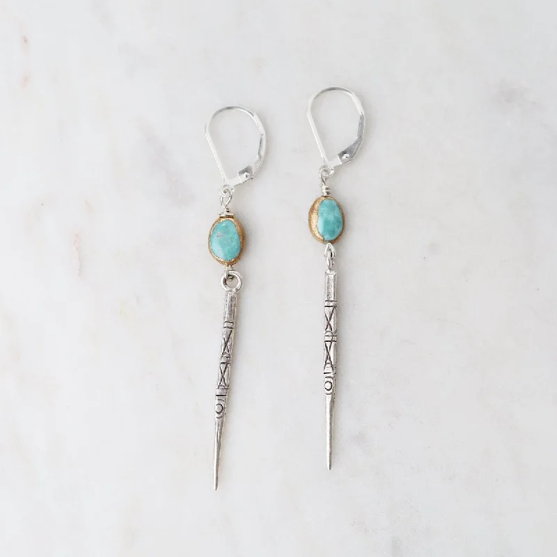 Silver Toothpick with Turquoise Ovals Earrings