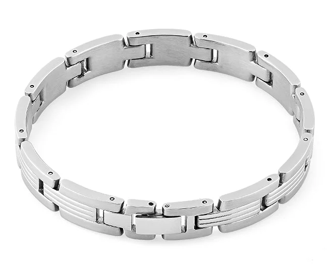 Stainless Steel Double Groove Bar Bracelet