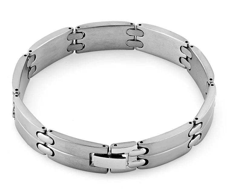 Stainless Steel Groove Link Bracelet