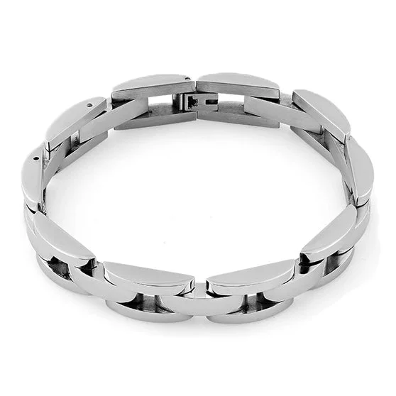 Stainless Steel Half Oval Link Bracelet