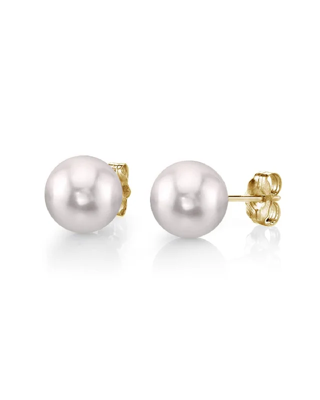 White Japanese Akoya Round Pearl Stud Earrings, 7.0-7.5mm