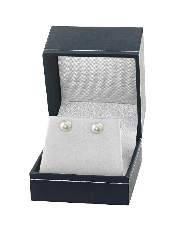 White Japanese Akoya Round Pearl Stud Earrings, 7.0-7.5mm